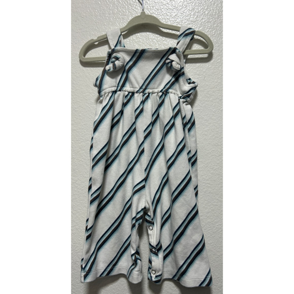 Kate Quinn Tie Strap Jumpsuit White and Blue Striped Snap Leg Size 6-12 Mos - Picture 1 of 4